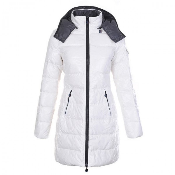 Moncler Bianco Mock Collar e Slash lunga Cappotti uscita